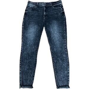 KanCan High Rise Stone Washed Black Skinny Jeans Raw Hem Size 15/31